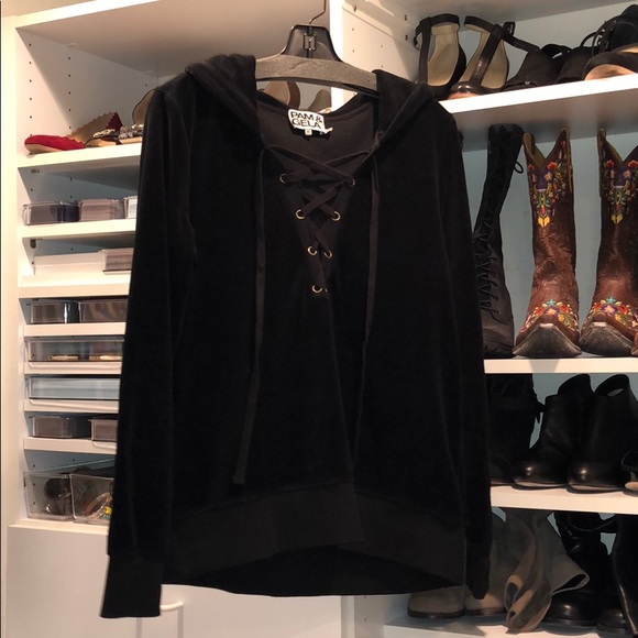 Pam & Gela Tops - Pam and Gela Lace Up Hooded Sweater